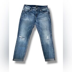Silver Jeans Blue Distressed Cropped Jeans Style Sam